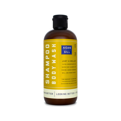 Bottle of Shampoo/Bodywash with yellow label on a white background