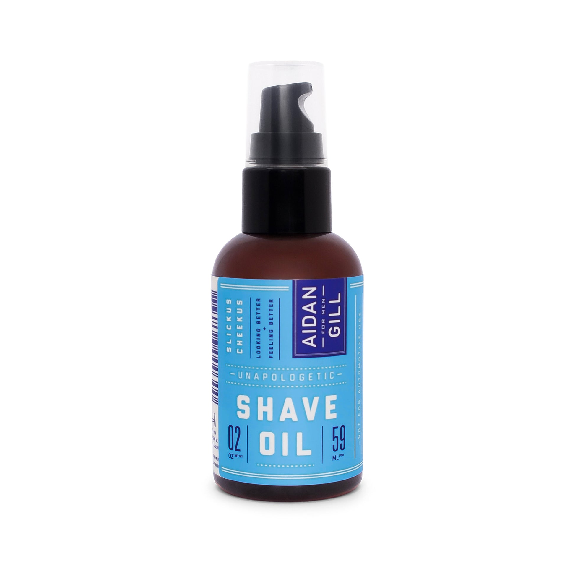 Bottle of Aidan Gill Shave Oil on a white background